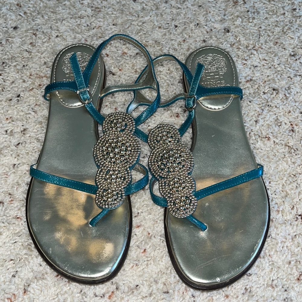 Vince Camuto Blue and Silver Leather Sandals